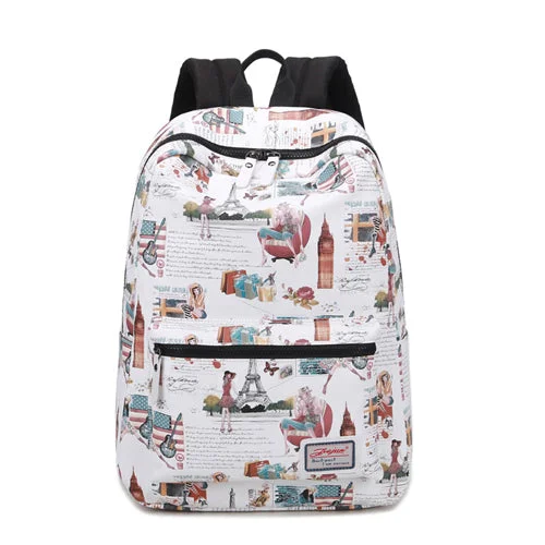 AnnaMouler Eiffel Tower Print Student School Bag White