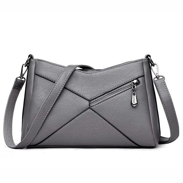 AnnaMouler Elegant PU Leather Patchwork Female Sling Bag Grey