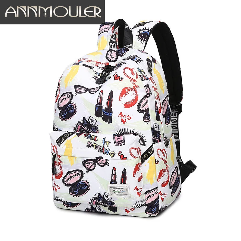 AnnaMouler Fashion Cartoon Print Student Backpack White