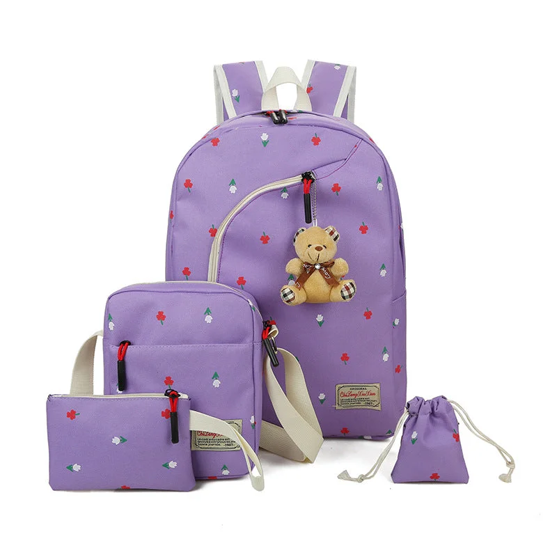 AnnaMouler Fashion Floral Print School Bag Purple