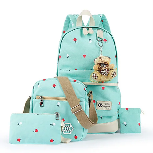 AnnaMouler High Quality Backpack Set for Girls Light Green