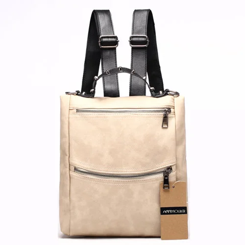 AnnaMouler Multifunctional PU Leather Backpack Beige