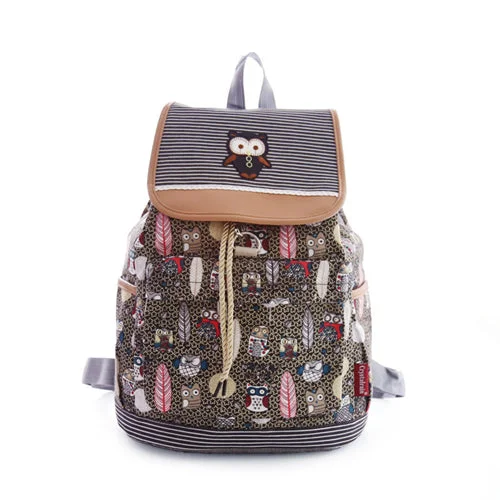 AnnaMouler New Design Owl Print Backpack Grey