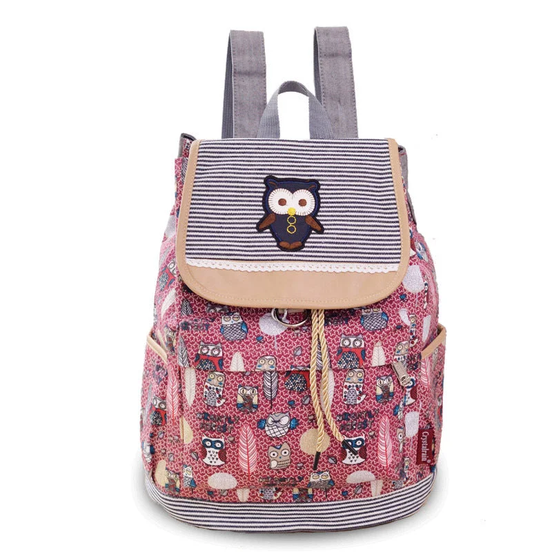 AnnaMouler New Design Owl Print Backpack Red