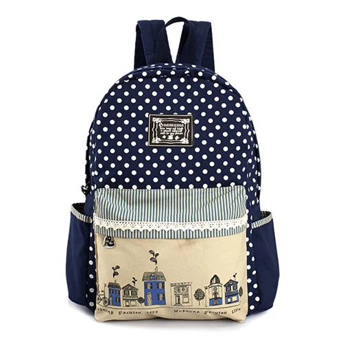 AnnaMouler Polka Dots Lace Flower Backpack Blue