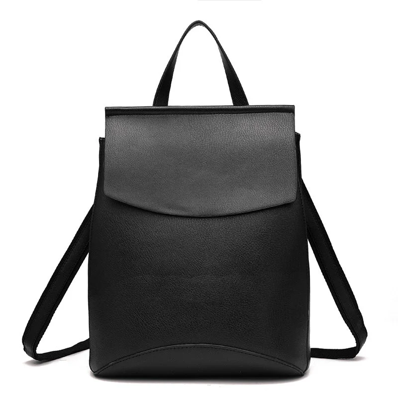 AnnaMouler Preppy Style PU Leather Backpack Black