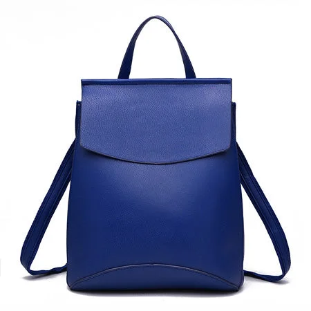 AnnaMouler Preppy Style PU Leather Backpack Blue