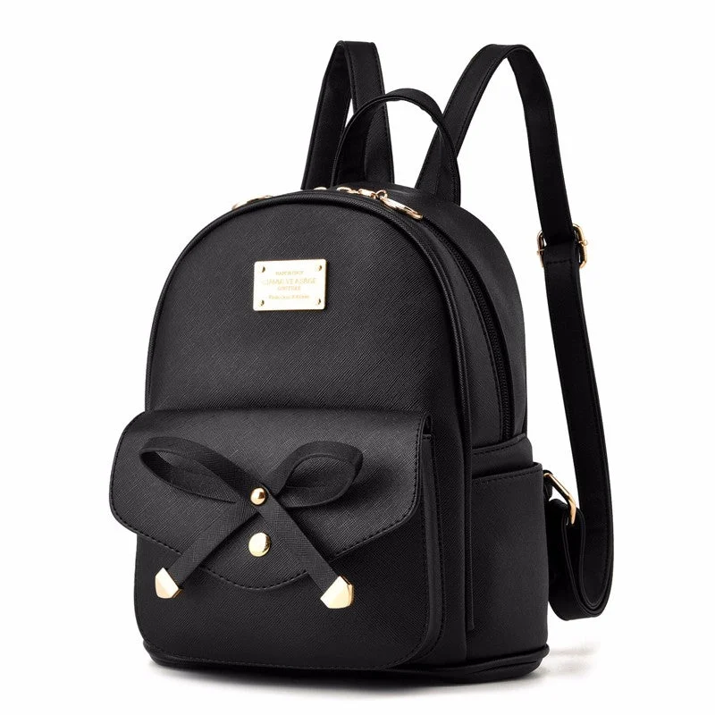 AnnaMouler Preppy Style with Bow Backpack Black