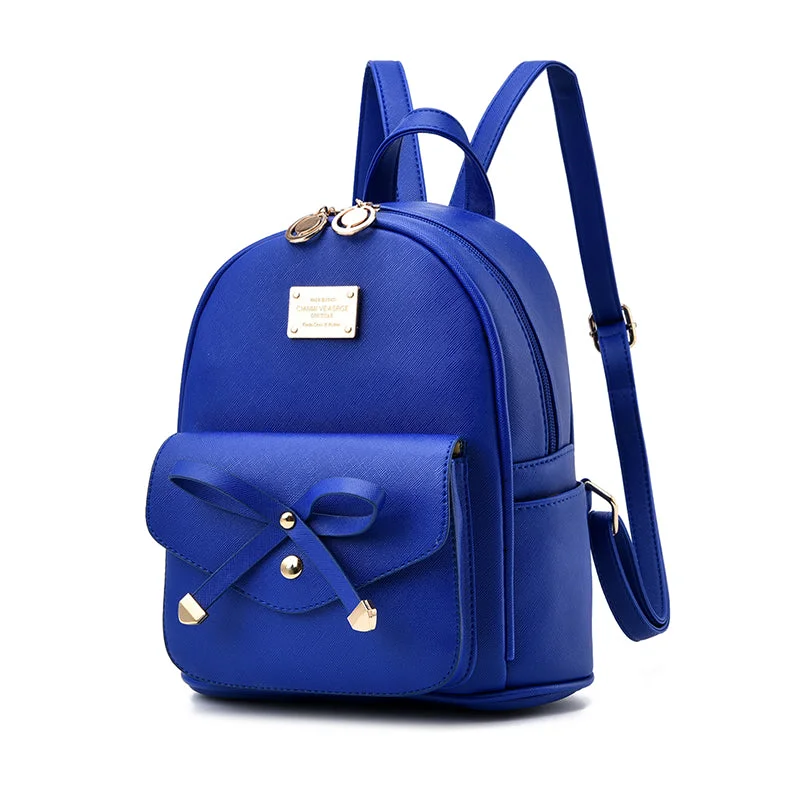 AnnaMouler Preppy Style with Bow Backpack Blue