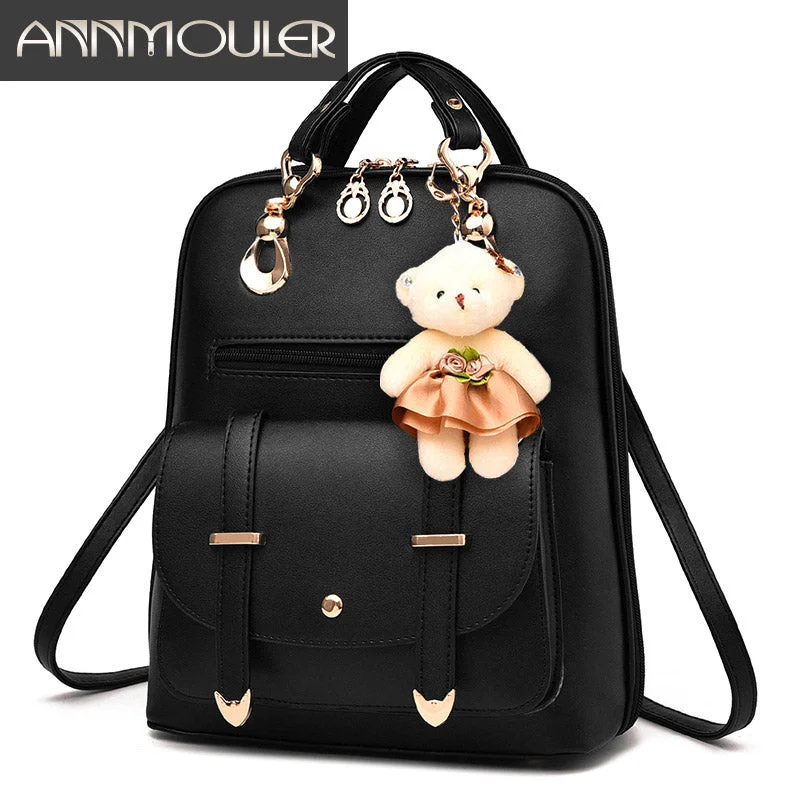 AnnaMouler Student Book Bag with Bear Black