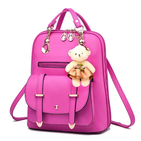 AnnaMouler Student Book Bag with Bear Pink