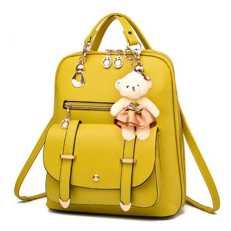 AnnaMouler Student Book Bag with Bear Yellow