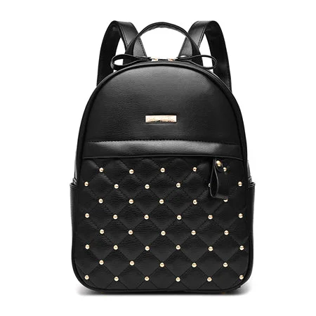 AnnaMouler Vintage PU Leather Rivet Backpack Black