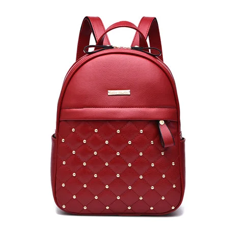 AnnaMouler Vintage PU Leather Rivet Backpack Red