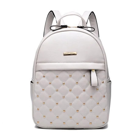 AnnaMouler Vintage PU Leather Rivet Backpack White