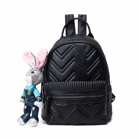 AnnaMouler Women Backpack with Rabbit Pendant Black