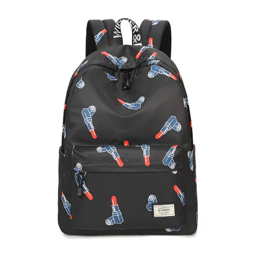 Cartoon Print High Quality Nylon Backpack Black