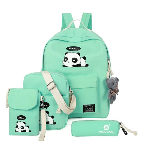 Casual Canvas Cartoon Backpack Set Green