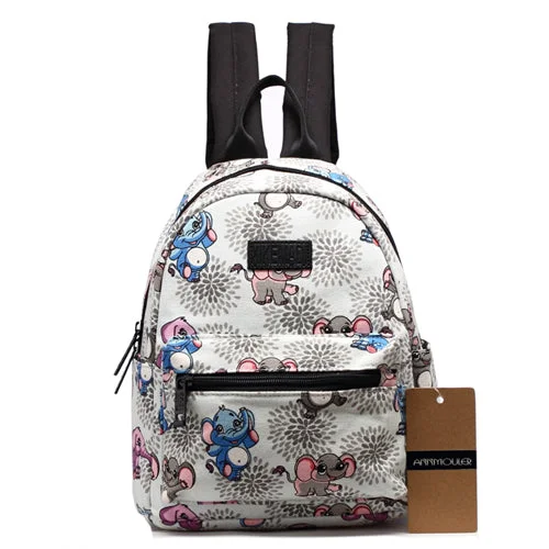 Cute Printed Canvas Backpack for Teens Grey