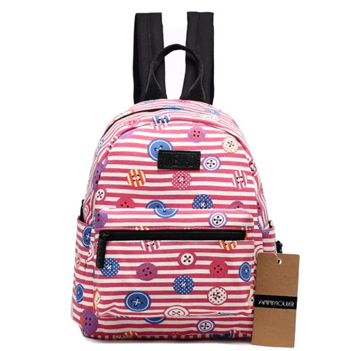 Cute Printed Canvas Backpack for Teens Pink