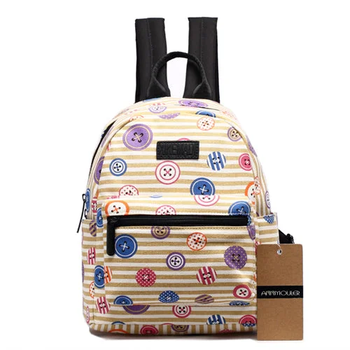 Cute Printed Canvas Backpack for Teens Yellow