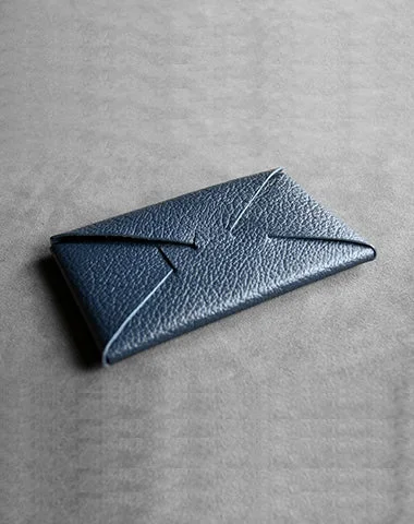 Cute Womens Dark Blue Leather Envelope Wallet Slim Clutch Purse Checkbook Long Wallet for Women