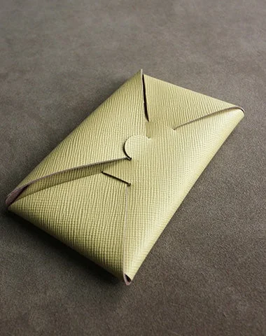 Cute Womens Light Yellow Leather Envelope Wallet Slim Clutch Purse Checkbook Long Wallet for Women