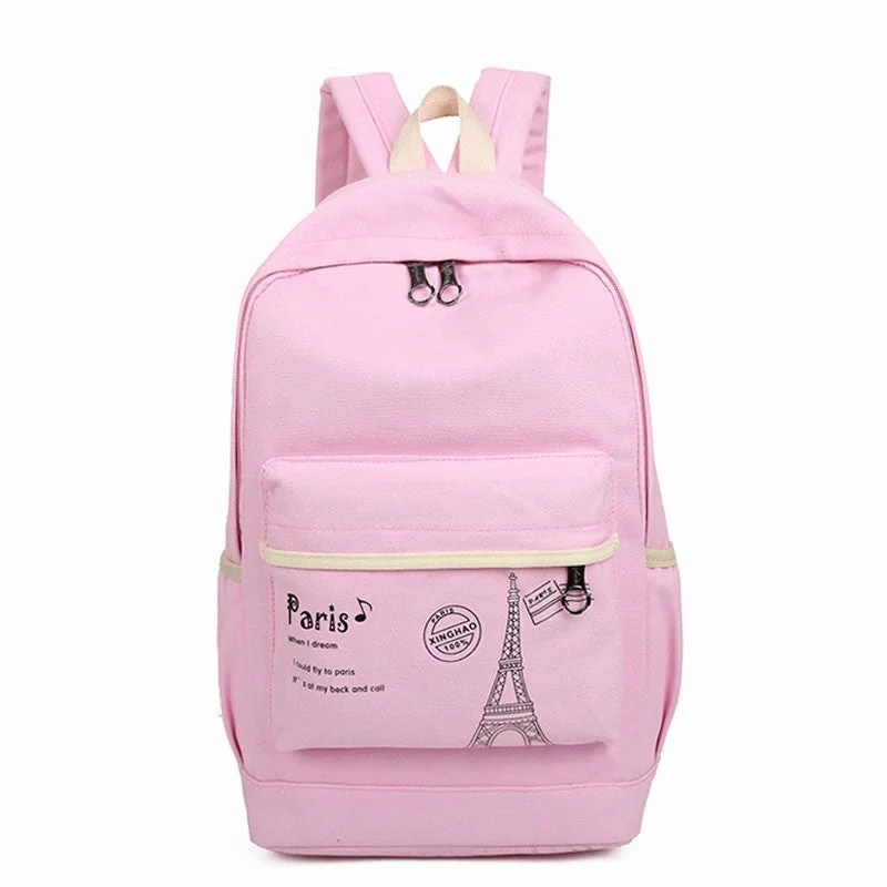 Eiffel Tower Print Backpack Pink