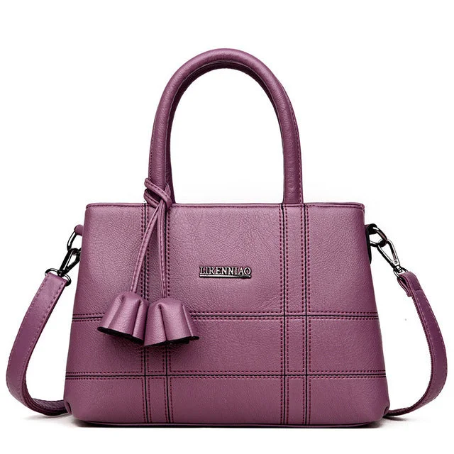 Fashionable Casual PU Leather Handbag Purple