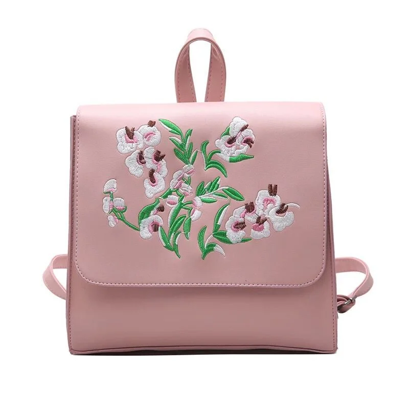 Floral Embroidery Style Women Backpack Pink