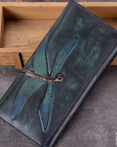 Genuine Leather Wallet Long Dragonfly Wallet Purse For Men Women