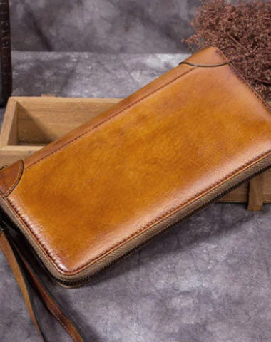 Genuine Leather Wallet Zip Long Wallet billfold Wallet Purse For Men Women