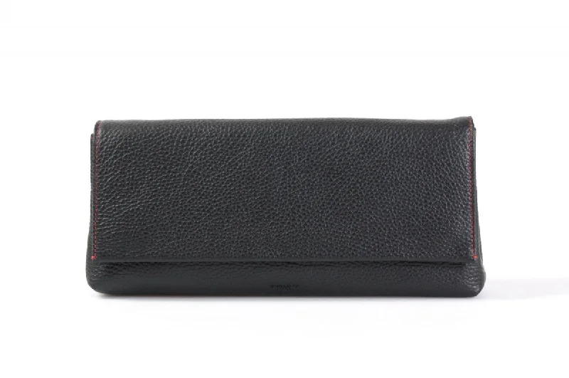 Handmade Italian Leather Clutch - Rimini - Onyx Black - Lava Red Trim