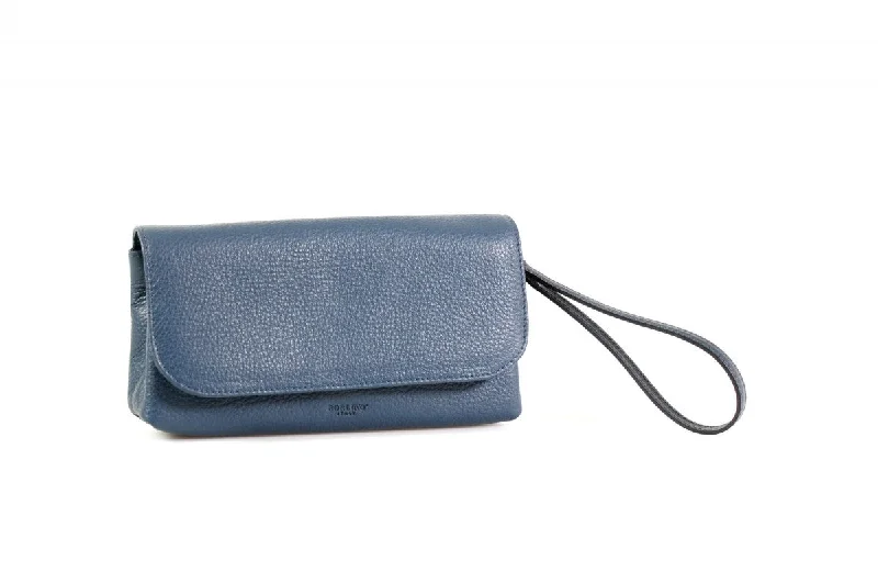 Handmade Italian Leather Clutch - Roma - Capri Blue