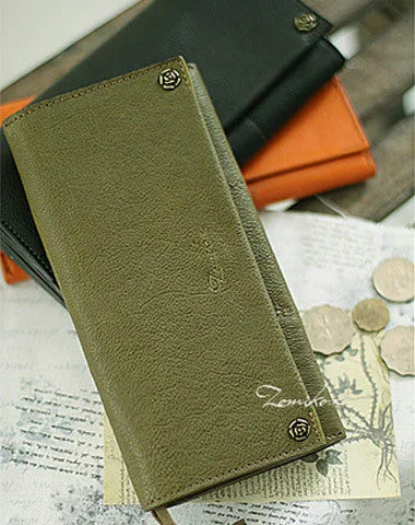 Handmade vintage womens leather long wallets Long bifold wallet for women