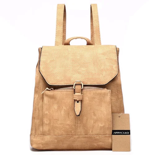 High Quality Fashion Leather Backpack Light Brown