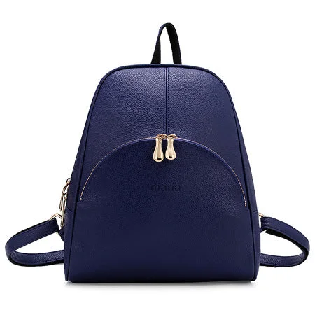 Large Capacity AnnaMouler Brand PU Leather Backpack Blue