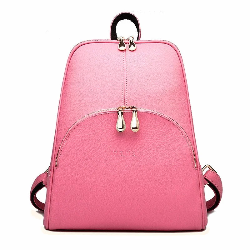 Large Capacity AnnaMouler Brand PU Leather Backpack Pink