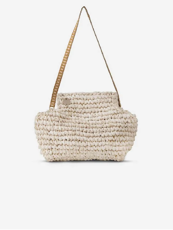 Lilis Vegan Small Raffia Frame Clutch | Natural & Copper Stripe