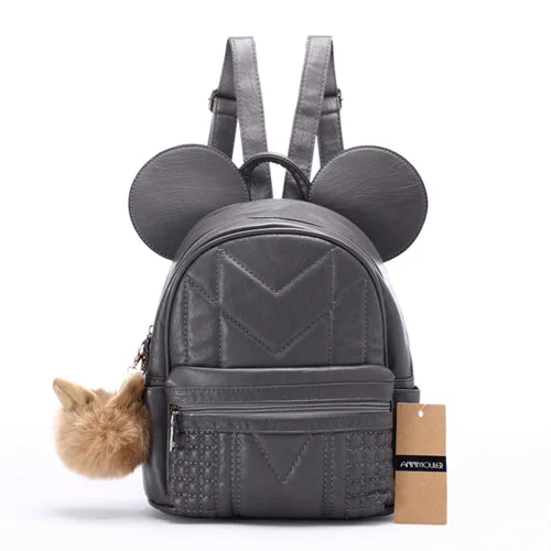 Lovely PU Leather Solid Type Backpack Grey