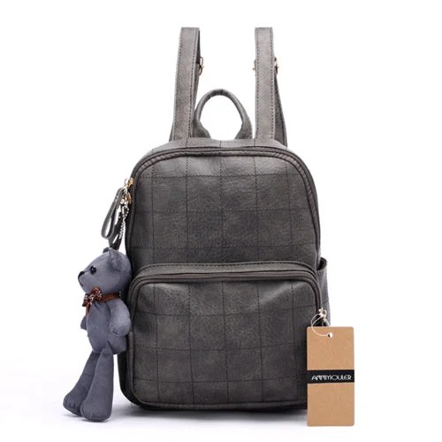 Lovely Vintage PU Leather Backpack Grey