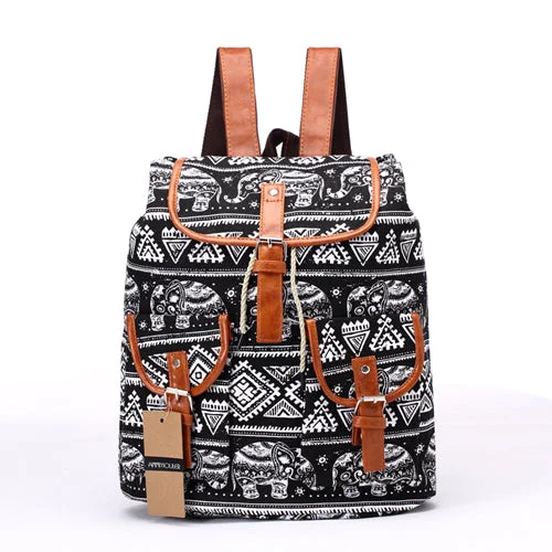 New Bohemian Chic Type Backpack Elephant Black