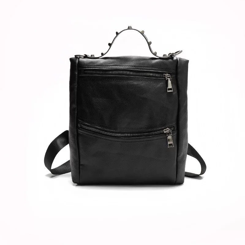 New Fashion Double Zipper Leather Backpack Black