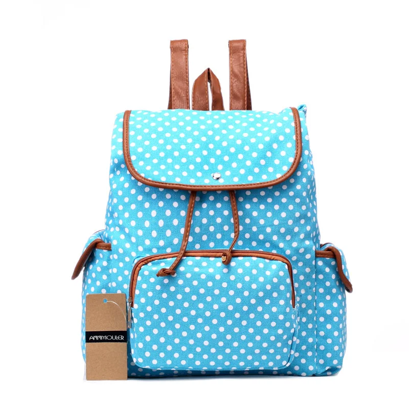 New Fashion Polka Dots Design Backpack Blue