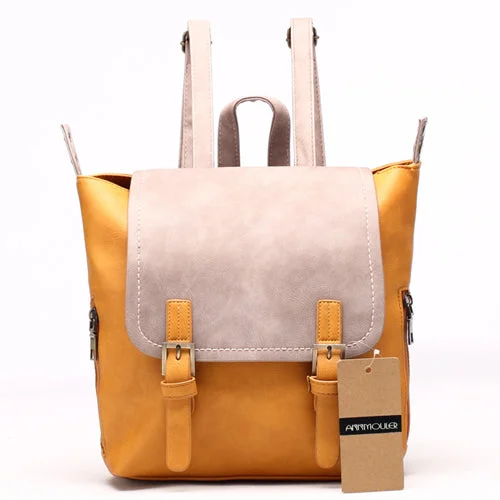 New Fashion PU Leather Patchwork Backpack Yellow