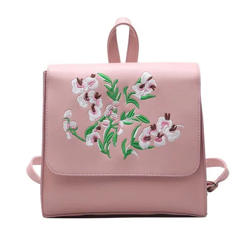 Preppy Floral PU Leather Backpack for Teens Pink