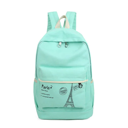 Printed Vintage Canvas European Style Backpack Green