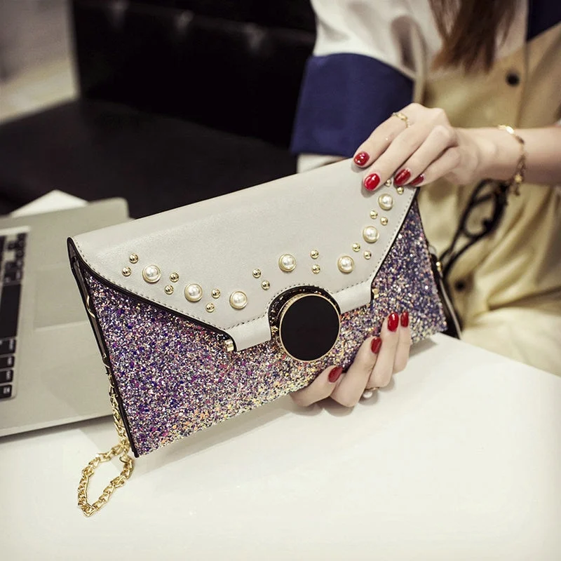 QIAOBAO 2019 New Vintage Beaded Handbag Package Women Fashion Sequins Envelope Bag Personality Clutch Purse Leather Top Quality