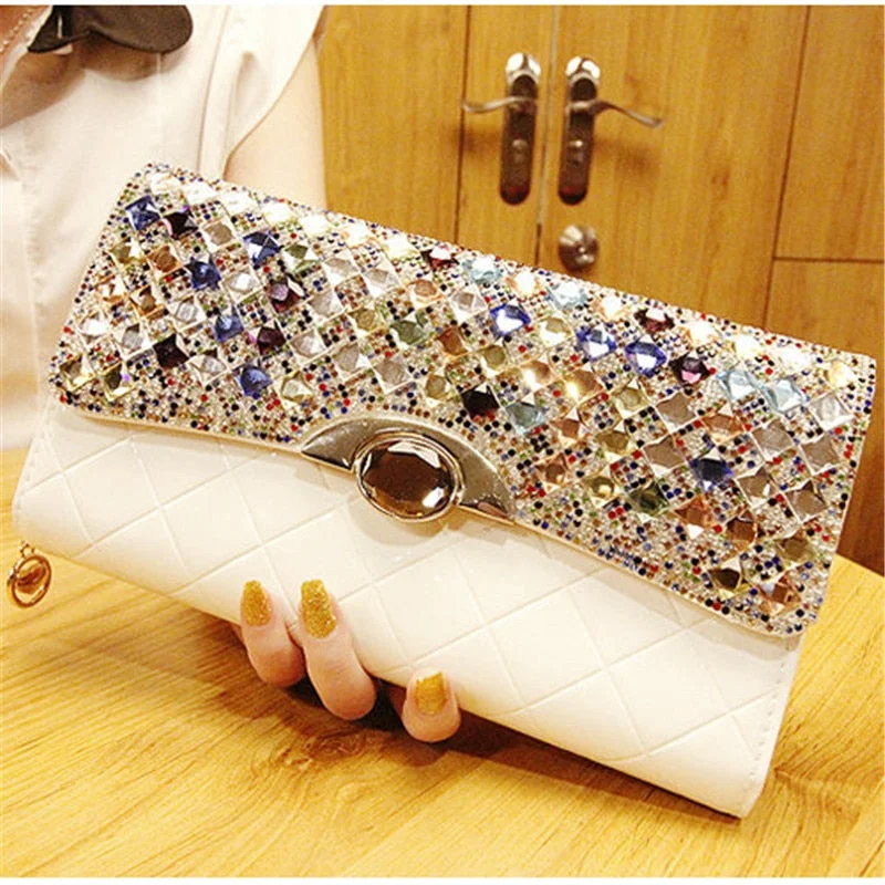 QIAOBAO Banquet party bag high-end clutch bag hand-held diamond-studded shoulder oblique cross-hand grasping color diamond bag