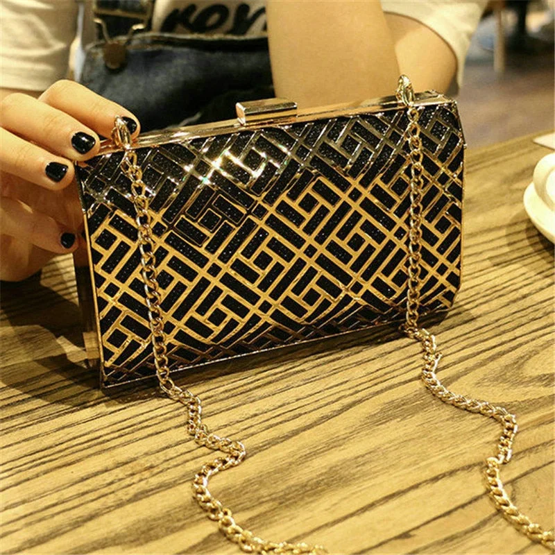 QIAOBAO New Fashion The Chain Women Handbags lady Hollow Out Geometric Wedding Dinner Bags Evening Bags Purses Clutch Box Packag